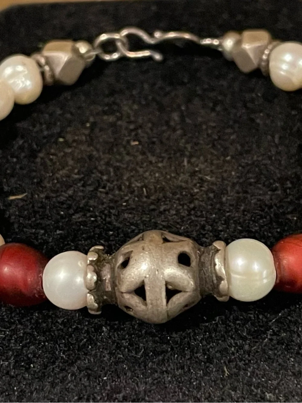 Turkmen Silver, Nagaland Glass and Pearl Bracelet